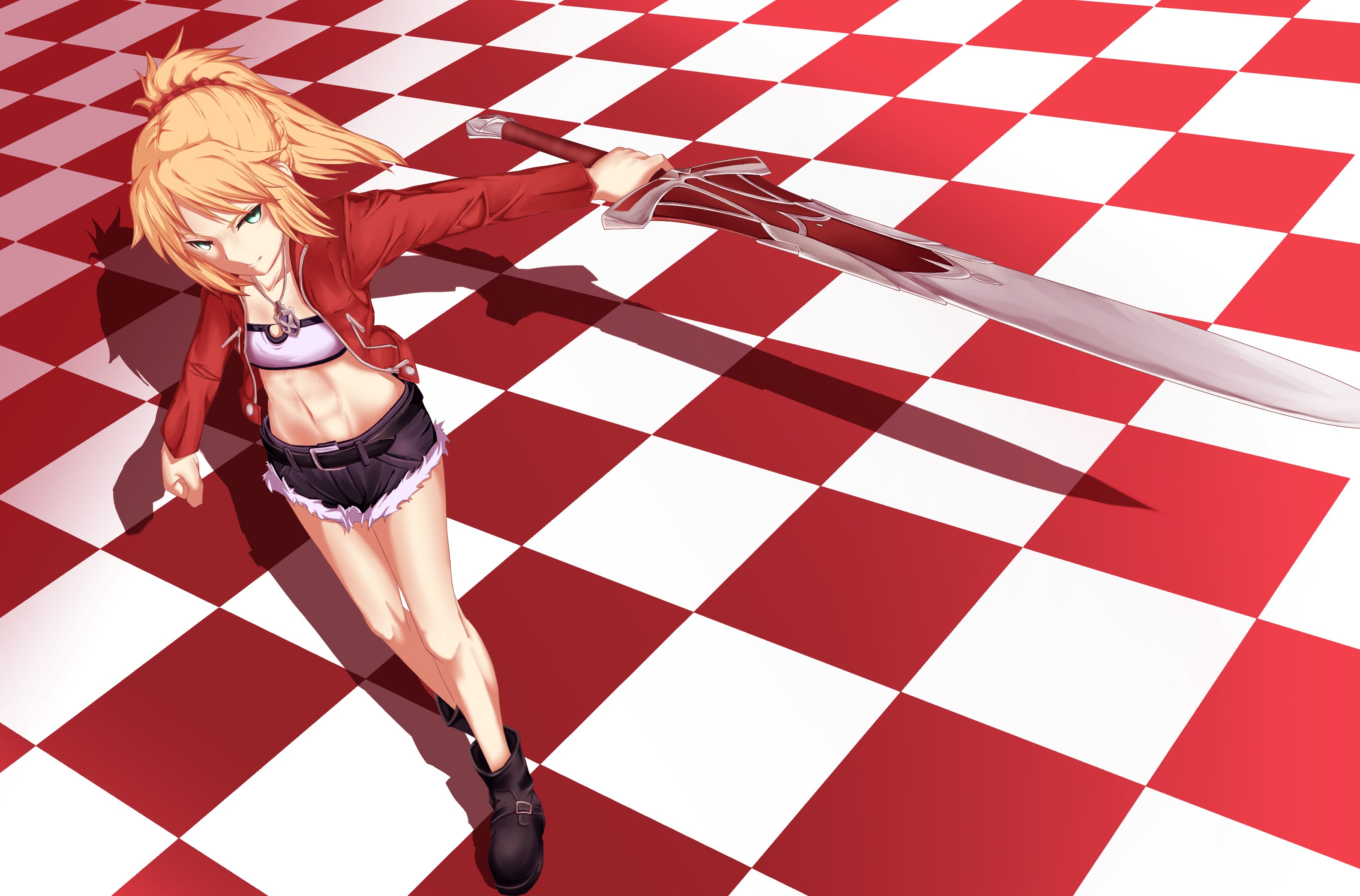 blonde, Hair, Fate, Apocrypha, Fate, Stay, Night, Green, Eyes, Mordred, Mukade,  rcjcs252 , Navel, Necklace, Sword, Weapon Wallpaper