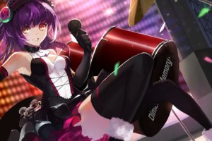 drums, Elbow, Gloves, Headband, Instrument, Microphone, Purple, Hair, Swd3e2, Tattoo, Thighhighs, Yellow, Eyes