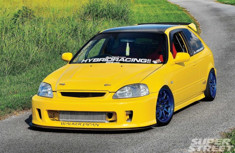 2000, Honda, Civic, Type r, Cars, Yellow, Modified HD Wallpaper Desktop Background