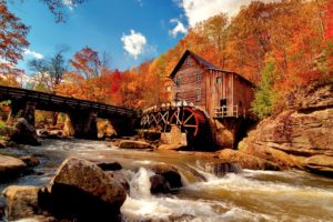 autumn, Fall, Tree, Forest, Landscape, Nature, Leaves, Mill, River, Bridge