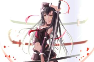 anime, Samurai, Girl, Dress, Sword, Long, Hair