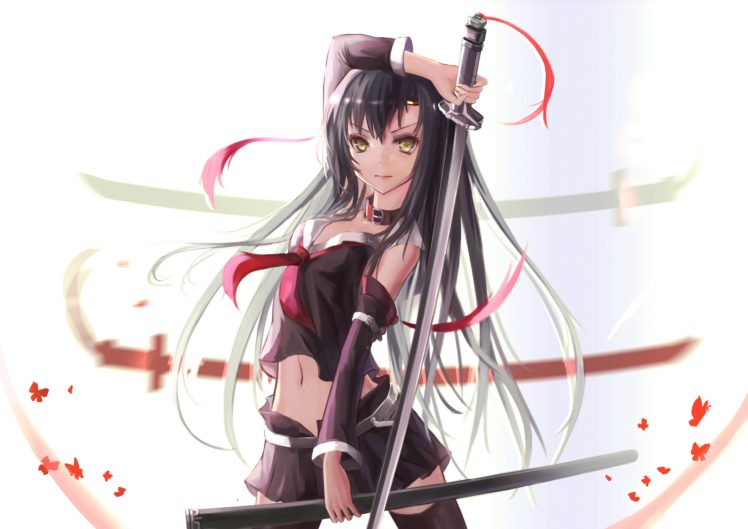 anime, Samurai, Girl, Dress, Sword, Long, Hair HD Wallpaper Desktop Background
