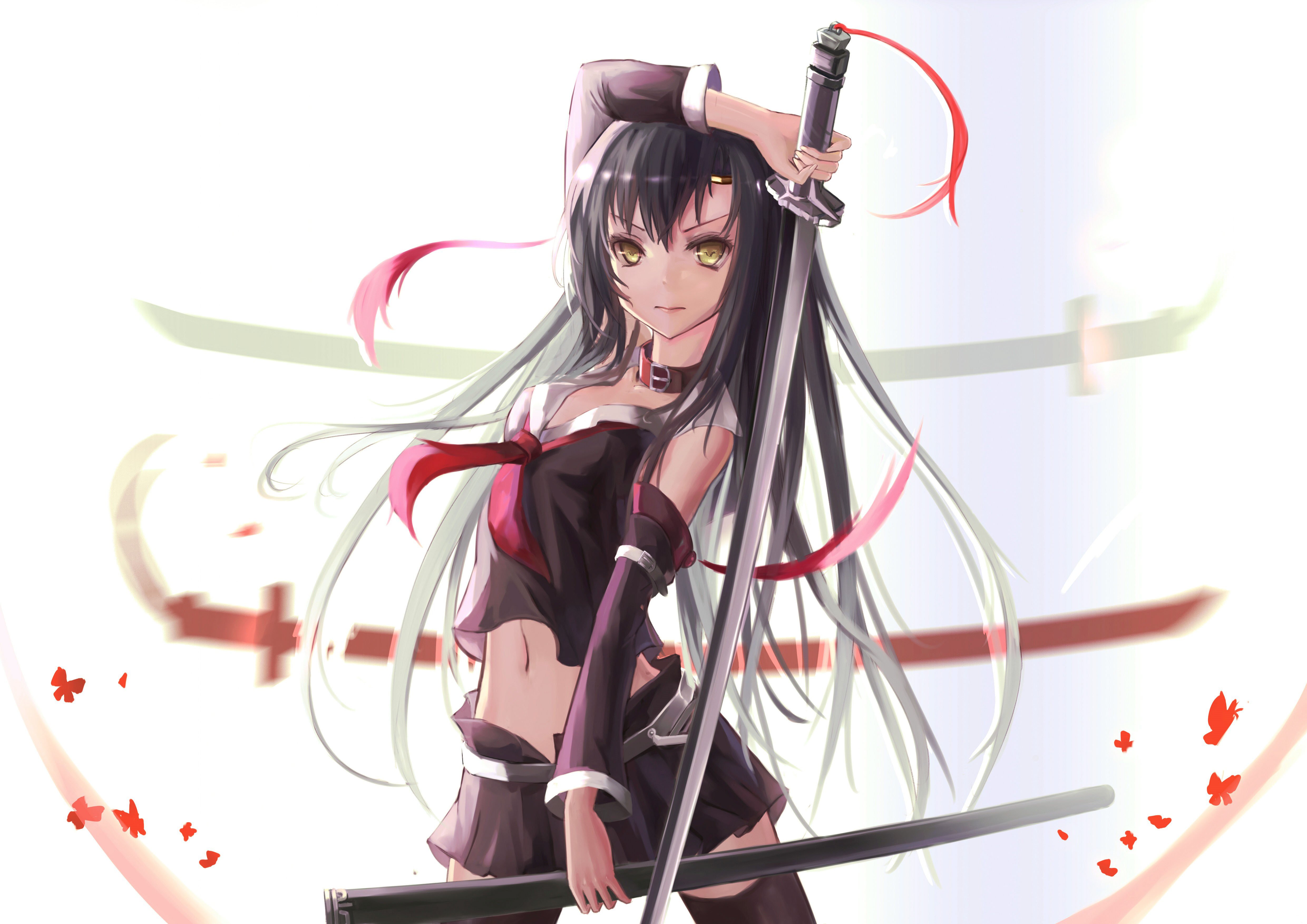 Anime Samurai Girl Dress Sword Long Hair Wallpapers Hd
