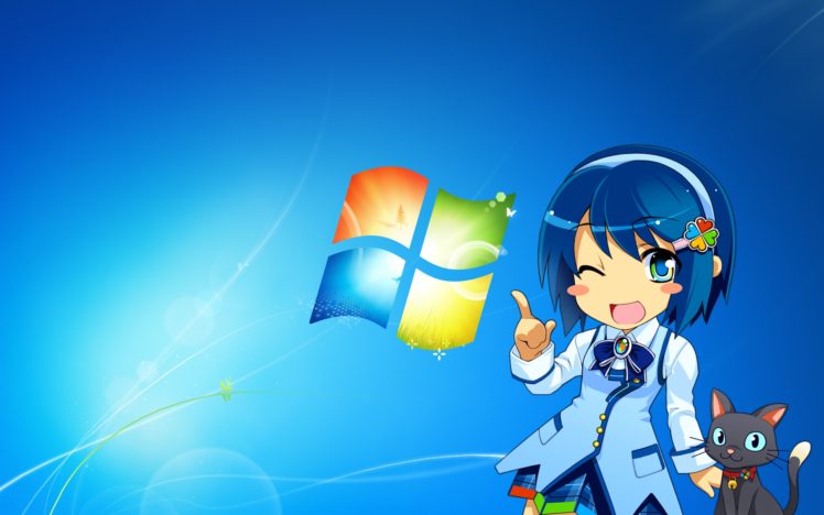 7, Animal, Blue, Cat, Madobe, Nanami, Microsoft, Os tan, Windows HD Wallpaper Desktop Background