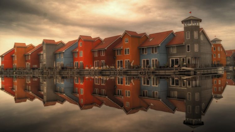 houses, Beauty, Lake, Sky, Landscape, City HD Wallpaper Desktop Background