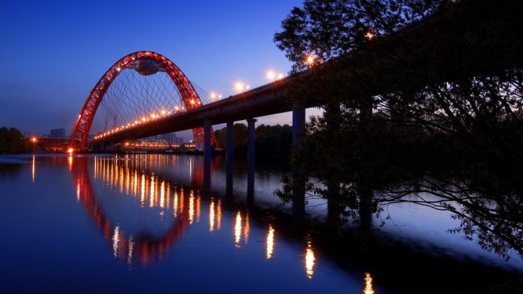 landscape, Lights, Night, River, Bridge HD Wallpaper Desktop Background