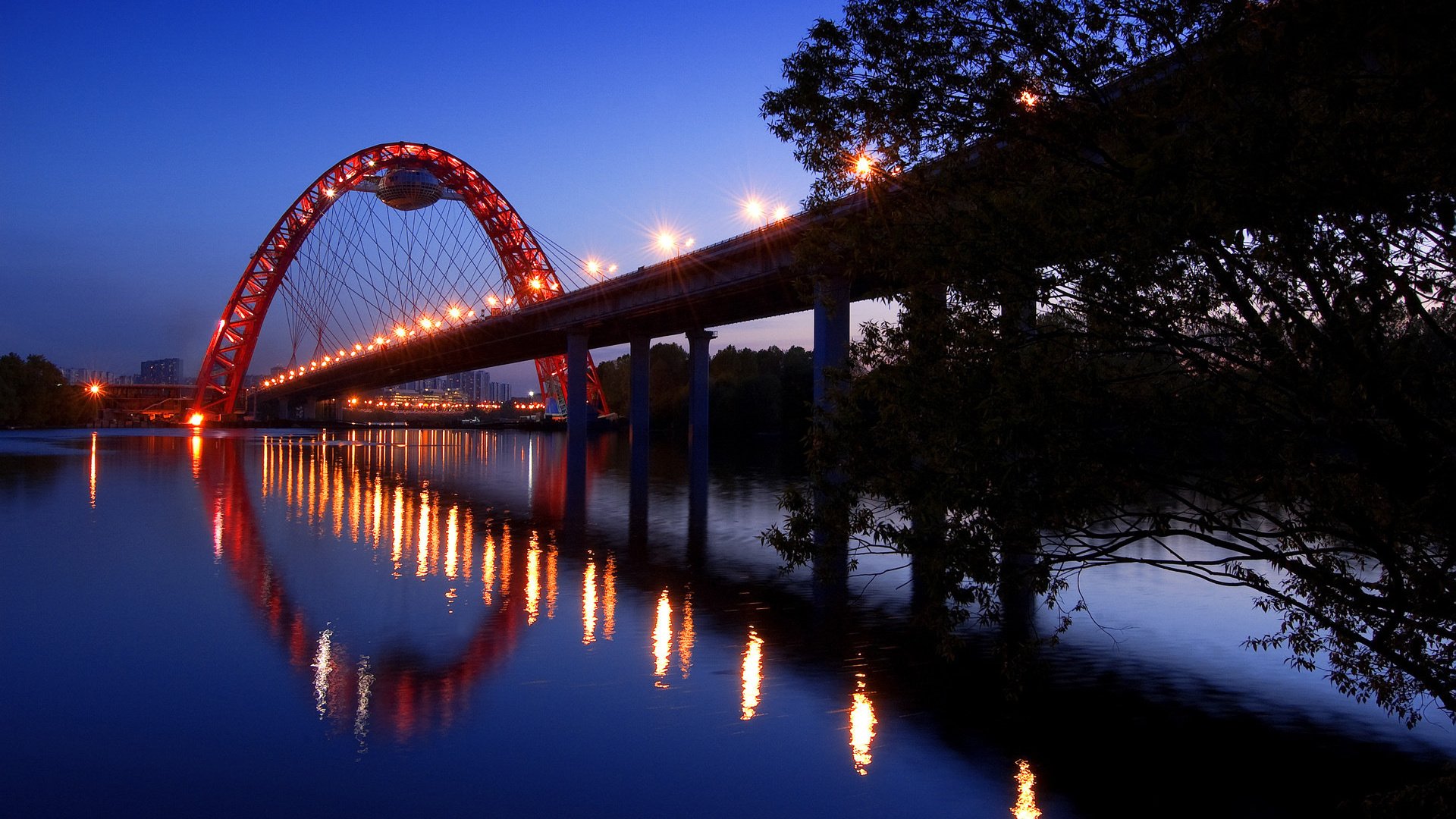 landscape, Lights, Night, River, Bridge Wallpaper