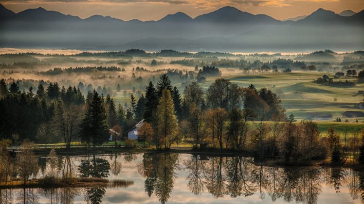 landscape, Lake, Fog, Tree, Forest, Beauty, Sky, Mountain HD Wallpaper Desktop Background