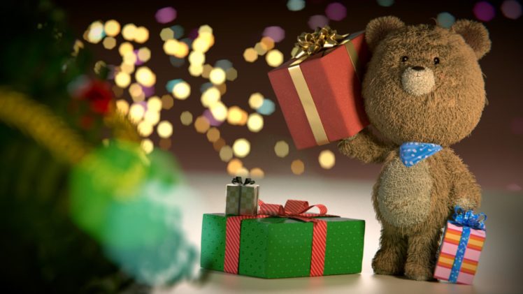 christmas, Gift, Teddy, Bear, Beautiful, Moods HD Wallpaper Desktop Background
