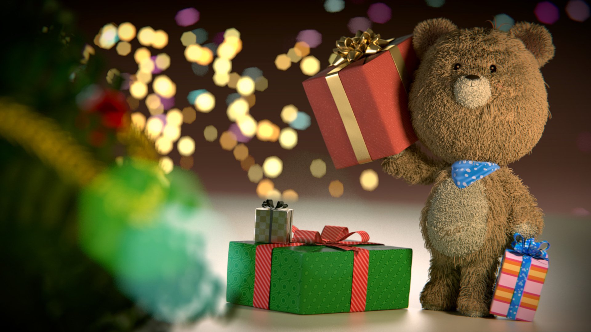christmas, Gift, Teddy, Bear, Beautiful, Moods Wallpaper