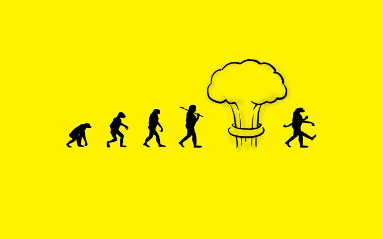 minimalistic, Funny, Evolution, Nuclear, Explosions, Atomic, Bomb, Yellow, Background, Nuke HD Wallpaper Desktop Background