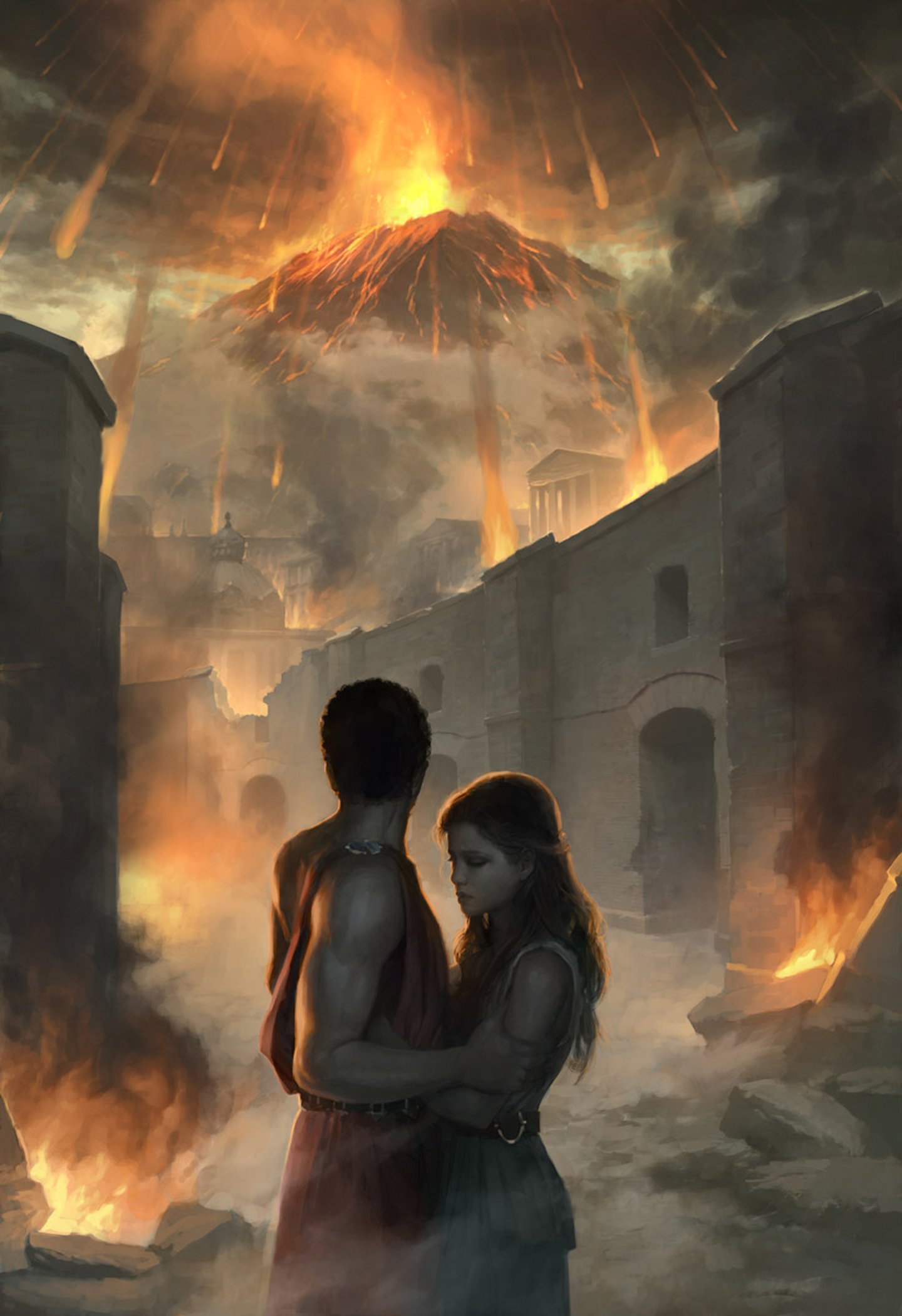 fantasy, Couple, Houses, Flame, Volcanoes, Volcano Wallpaper