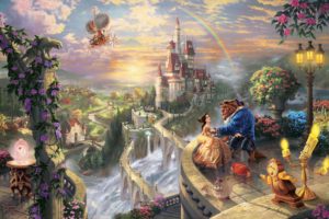 love, Disney, Company, Castles, Movies, Fantasy, Art, Beast, Magic, Rainbows, Vehicles, Airship, Villages, Thomas, Kinkade, Waterfalls, Fairy, Tales, Beauty, And, The, Beast