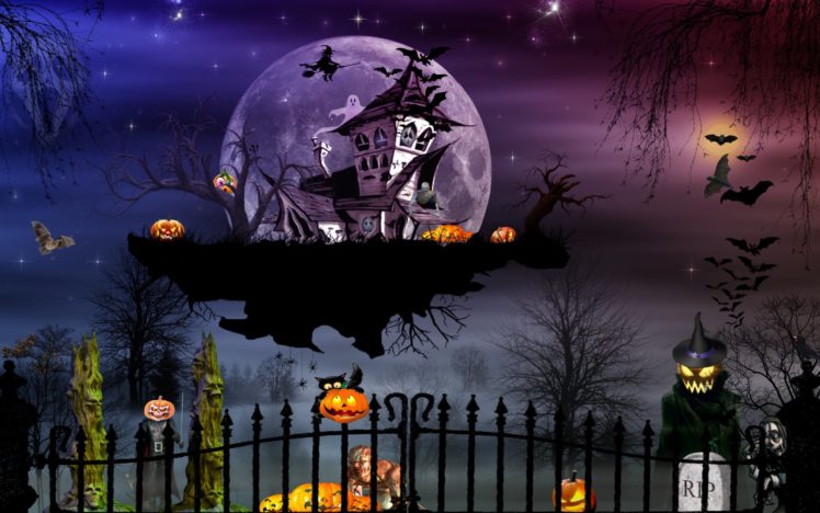 noche, Brujas, Cementerios, Halloween HD Wallpaper Desktop Background
