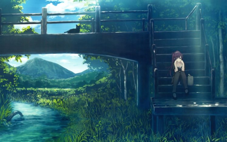 bakemonogatari, Bridge, Black, Cat, Anime, Series, Girl HD Wallpaper Desktop Background