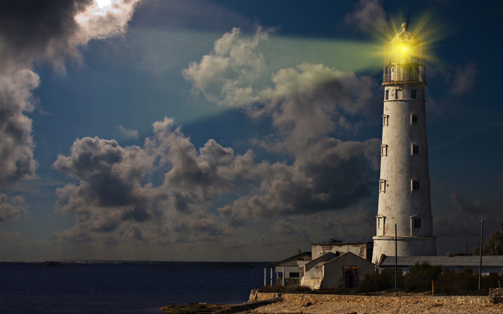 lighthouse, Ocean, Sea, Light, Sky, Clouds Wallpaper