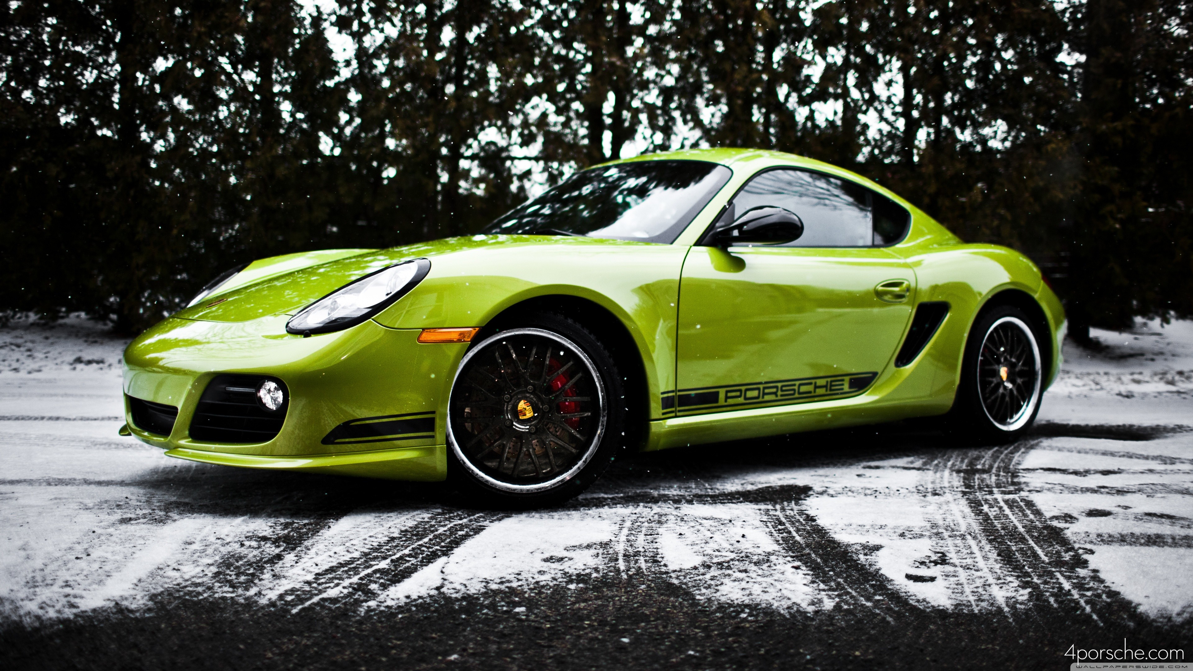 green, Abstract, Snow, Porsche, Porsche, Cayman Wallpaper