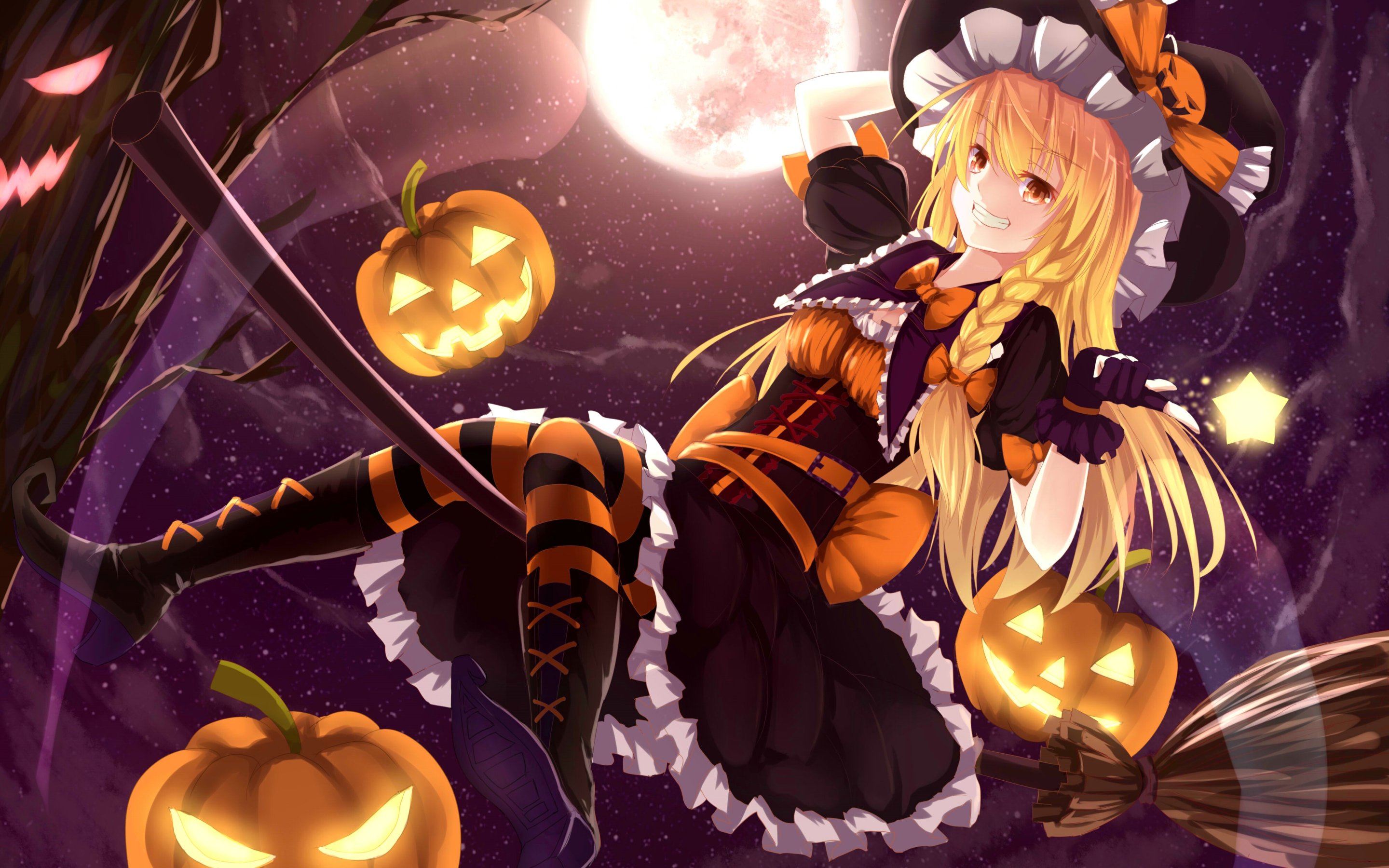 Bakanoe Blonde Hair Boots Braids Dress Halloween Hat Kirisame Marisa Long Hair Moon