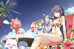 girls, Animal, Bikini, Cat, Shironeko, Project, Summer, Swimsuit