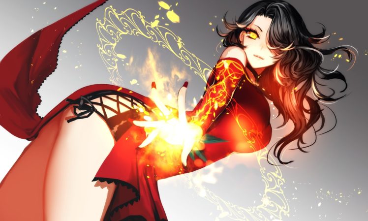 black, Hair, Chinese, Clothes, Cinder, Fall, Dress, Fire, Long, Hair, Magic, Rwby, Ut,  apt , Yellow, Eyes HD Wallpaper Desktop Background