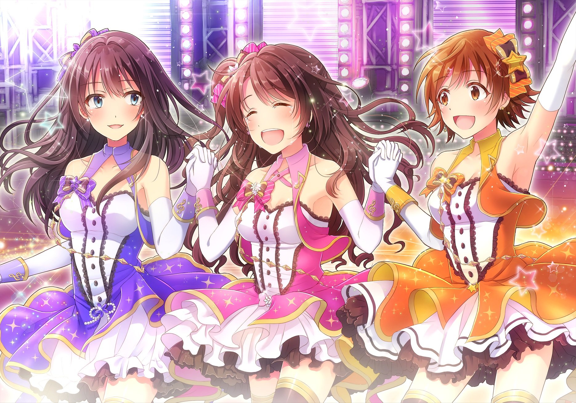 gloves, Honda, Mio, Idolmaster, Idolmaster, Cinderella, Girls, Serino, Itsuki, Shibuya, Rin, Shimamura, Uzuki, Tears, Thighhighs Wallpaper