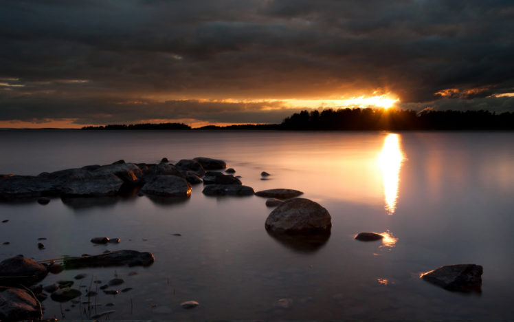 lakes, Sunset, Sunrise, Reflection, Clouds HD Wallpaper Desktop Background