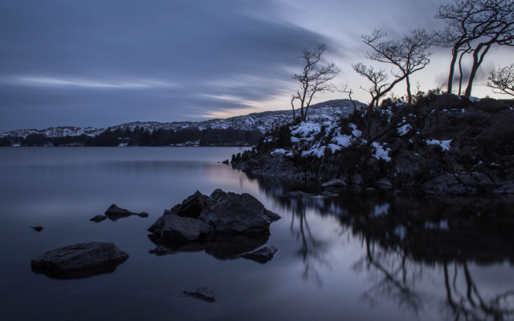 lake, Snow, Winter, Rocks, Stones, Trees HD Wallpaper Desktop Background