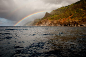 ocean, Coast, Island, Rainbow