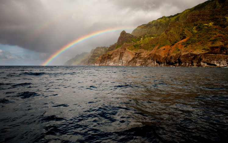 ocean, Coast, Island, Rainbow HD Wallpaper Desktop Background