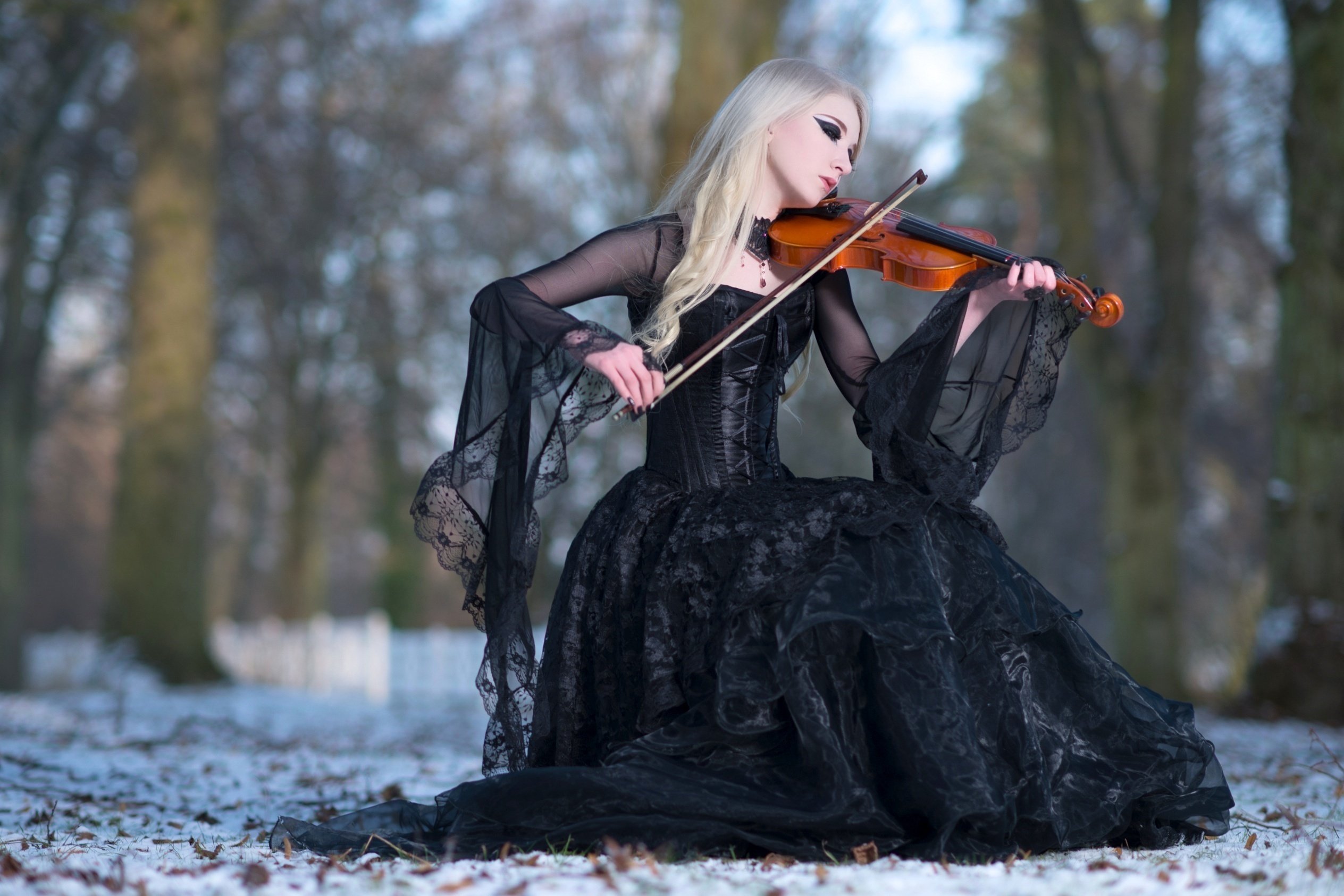 winter, Snow, Landscape, Nature, Mood, Violin, Gothic Wallpaper