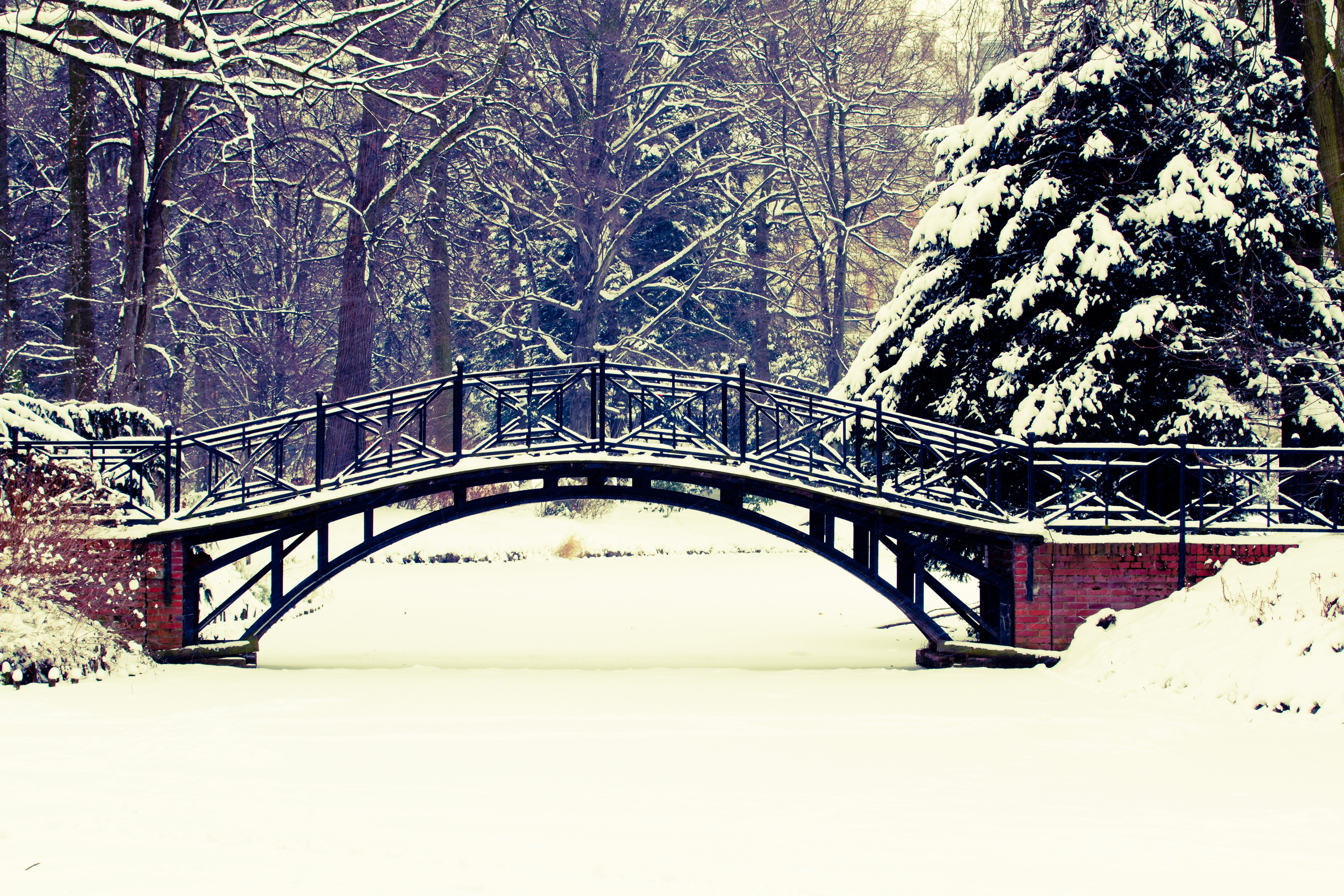 winter, Snow, Landscape, Nature, Bridge, River Wallpaper