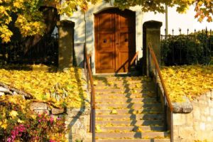 autumn, Fall, Landscape, Nature, Tree, Forest, Leaf, Leaves, House, Door, Architecture