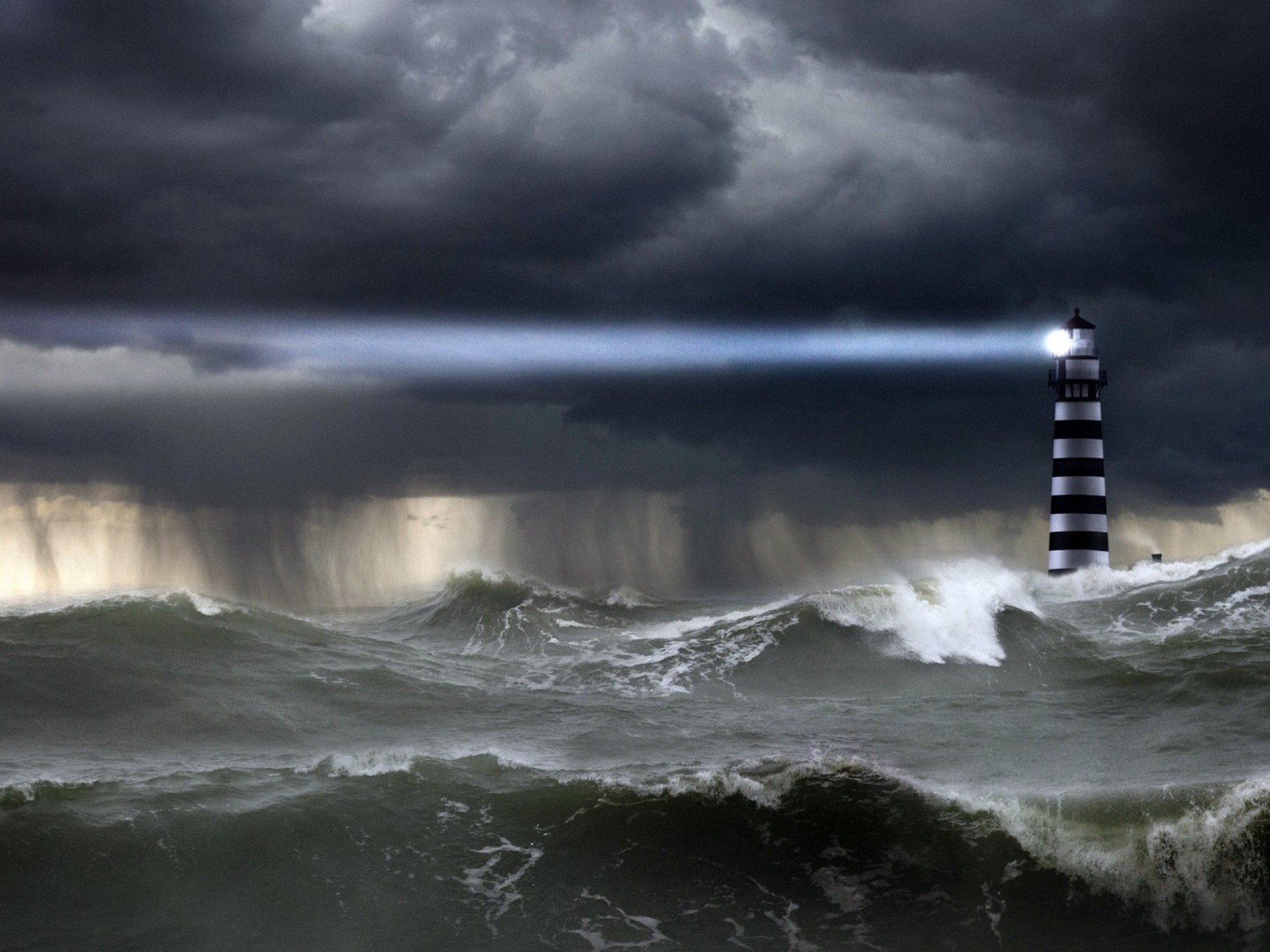 storm, Weather, Rain, Sky, Clouds, Nature, Ocean, Sea, Lighthouse Wallpaper