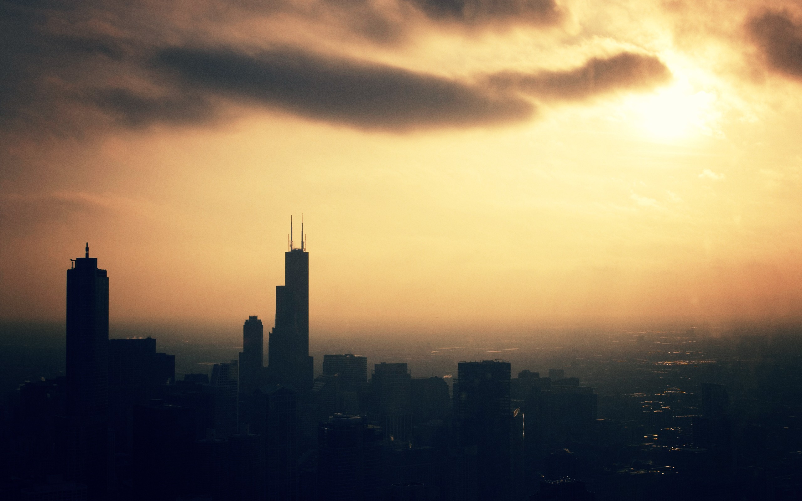 sunset, Cityscapes, Skyline, Dawn, Chicago, Sunlight, Morning, Grainy Wallpaper