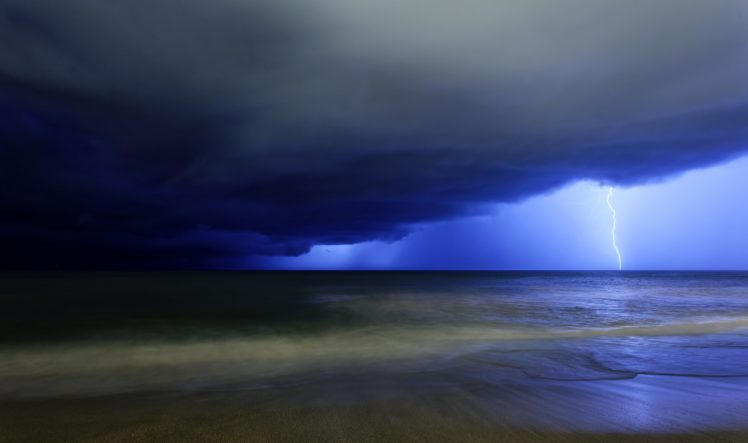 storm, Weather, Rain, Sky, Clouds, Nature, Beack, Sea, Ocean, Lightning HD Wallpaper Desktop Background