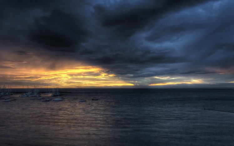 storm, Weather, Rain, Sky, Clouds, Nature, Sea, Ocean, Sunset, Sunrise, Reflection HD Wallpaper Desktop Background