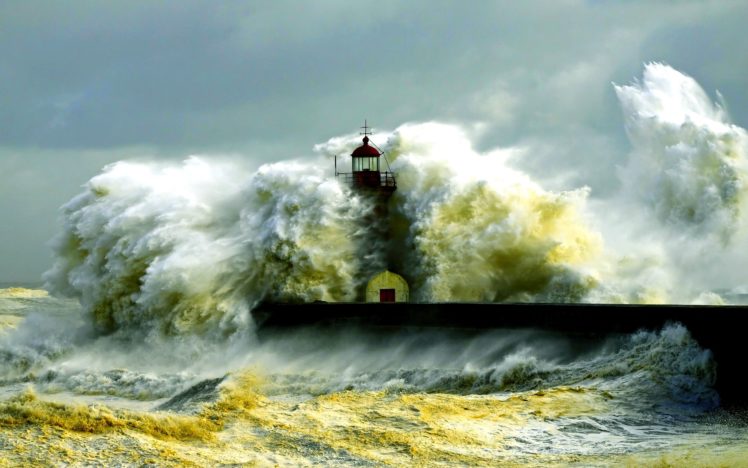 storm, Weather, Rain, Sky, Clouds, Nature, Sea, Ocean, Waves, Lighthouse HD Wallpaper Desktop Background