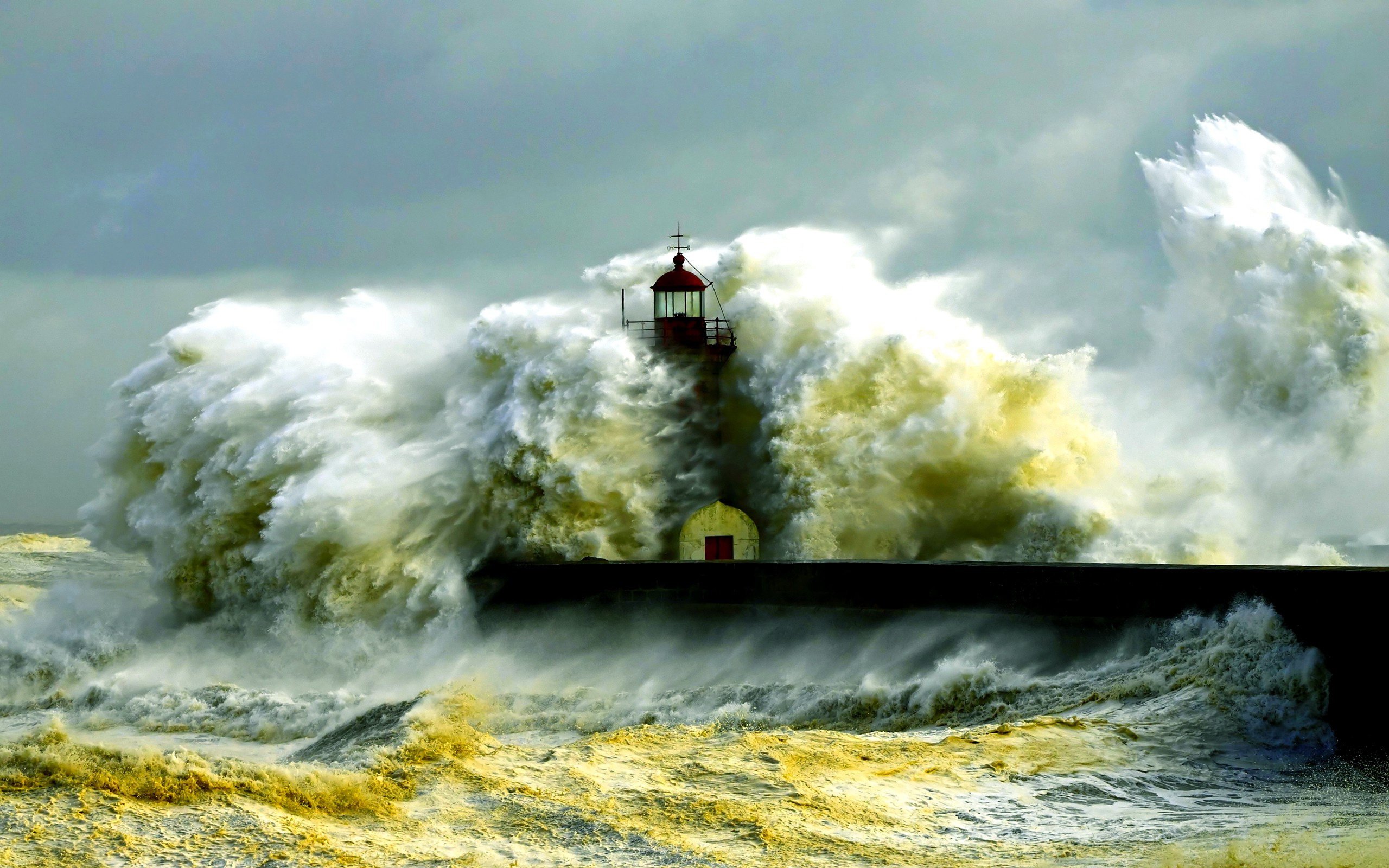 storm, Weather, Rain, Sky, Clouds, Nature, Sea, Ocean, Waves, Lighthouse Wallpaper