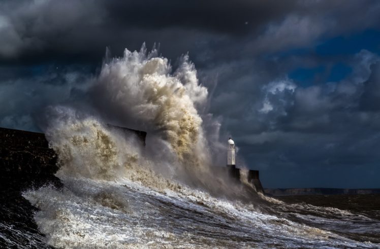 storm, Weather, Rain, Sky, Clouds, Nature, Ocean, Sea, Waves, Lighthouse HD Wallpaper Desktop Background