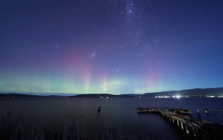 aurora, Borealis, Northern, Lights, Night, Stars, Lakes, Dock, Sky HD Wallpaper Desktop Background