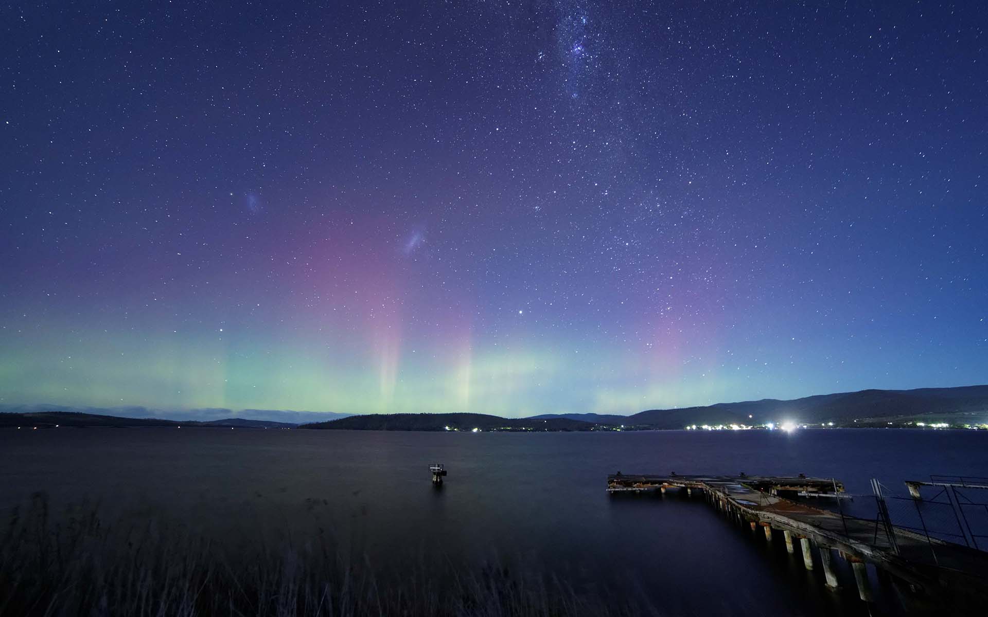 aurora, Borealis, Northern, Lights, Night, Stars, Lakes, Dock, Sky Wallpaper