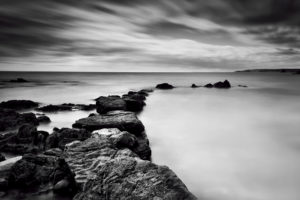 ocean, Rocks, Stones, B w, Sea