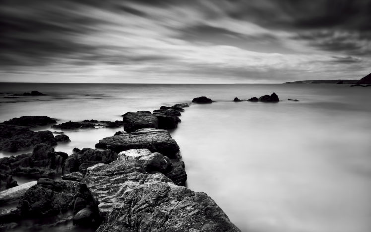 ocean, Rocks, Stones, B w, Sea HD Wallpaper Desktop Background