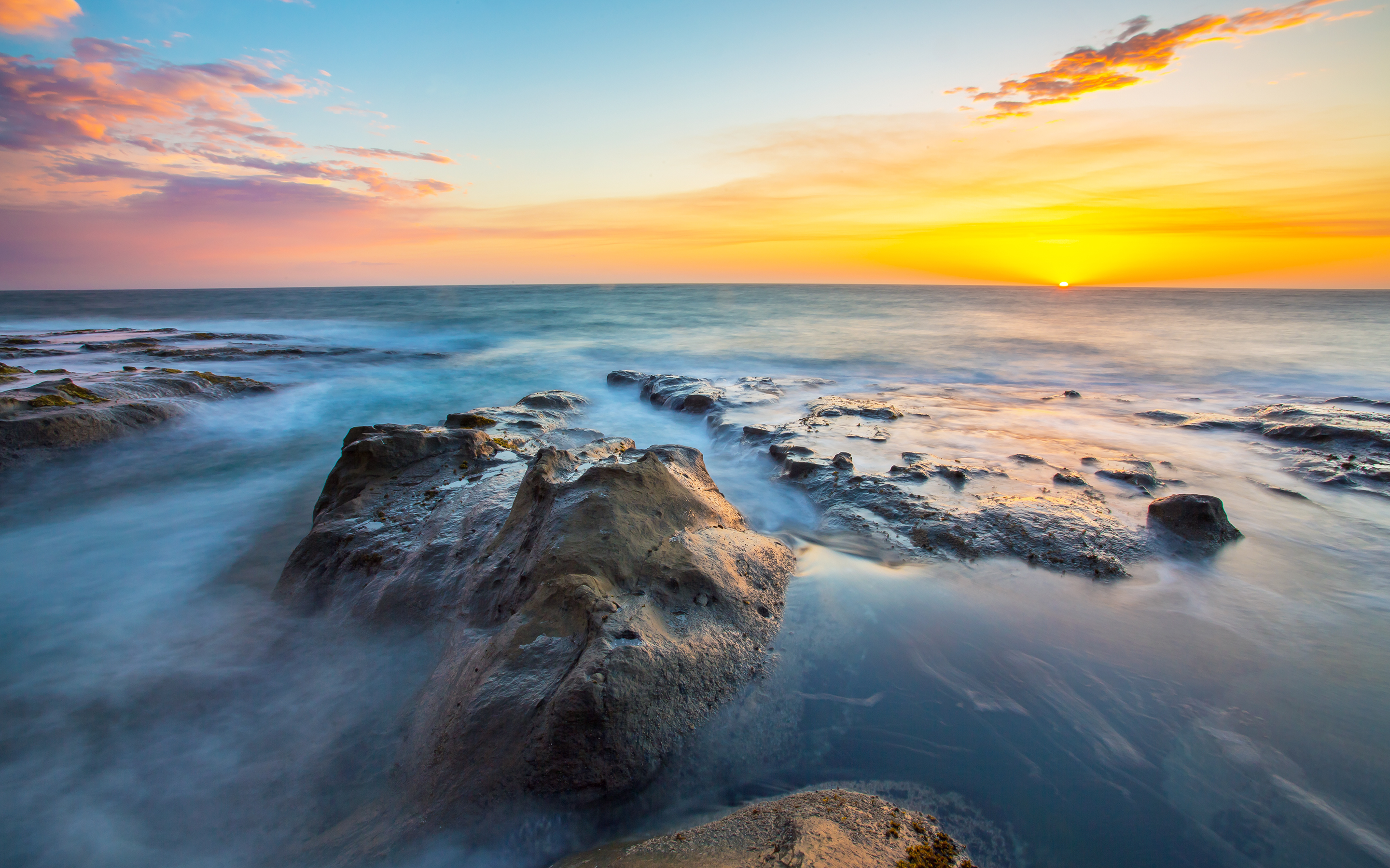 ocean, Rocks, Stones, Sunset, Sea Wallpaper