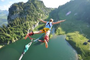 mountains, Nature, Men, Jumping, Lakes, View, Bungeejumping