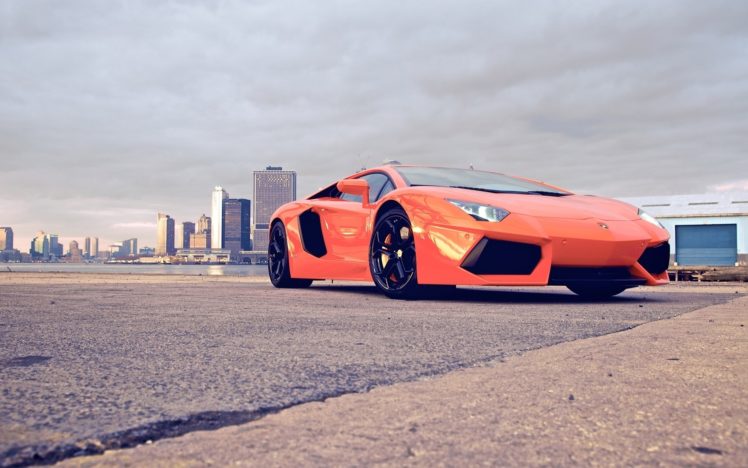 cityscapes, Cars, Orange, Supercars, Lamborghini, Aventador HD Wallpaper Desktop Background