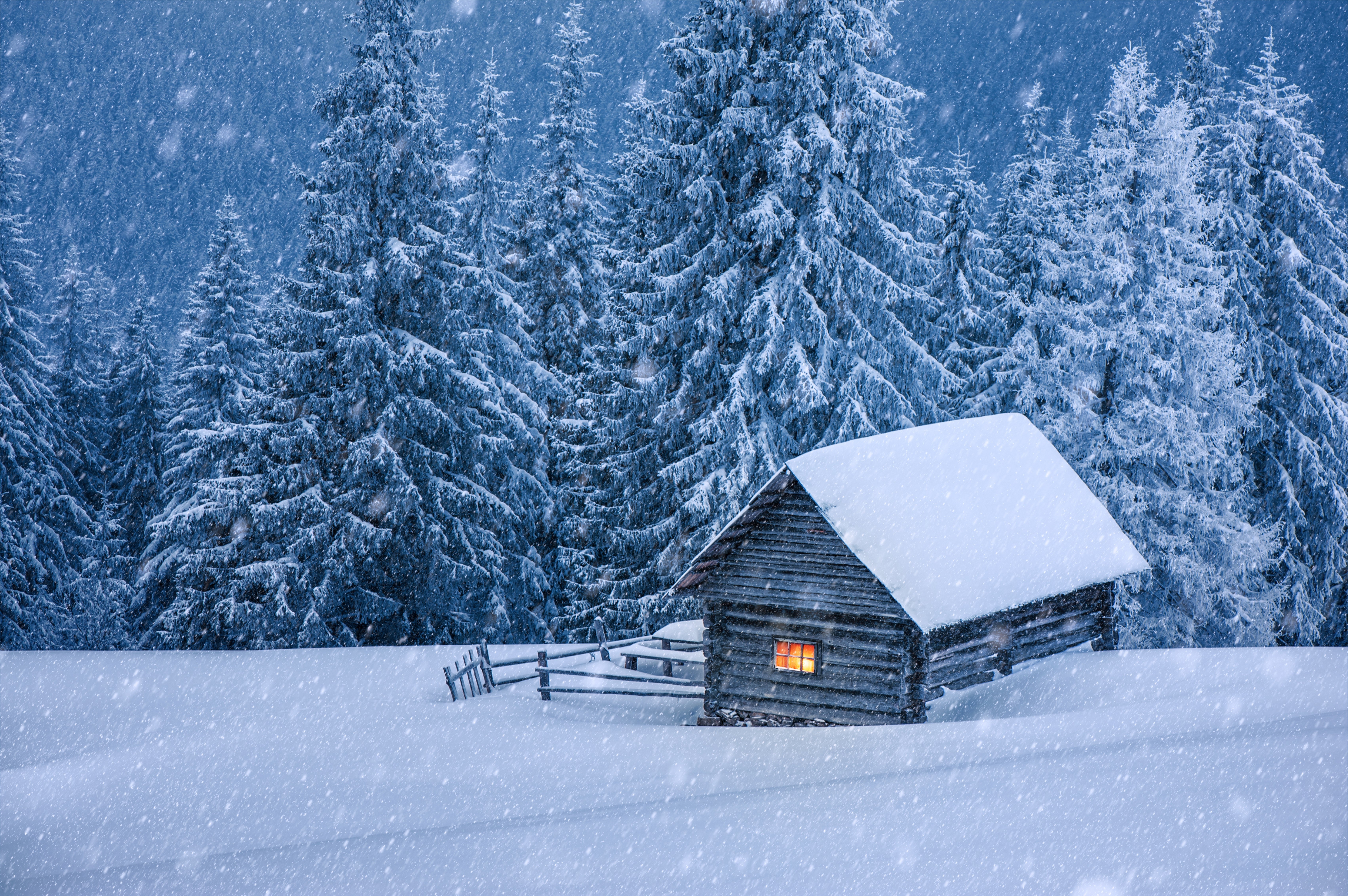 nature, Hut, Forest, Snow, Winter, Trees, Cabin Wallpaper