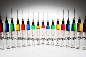 syringes with colored paint