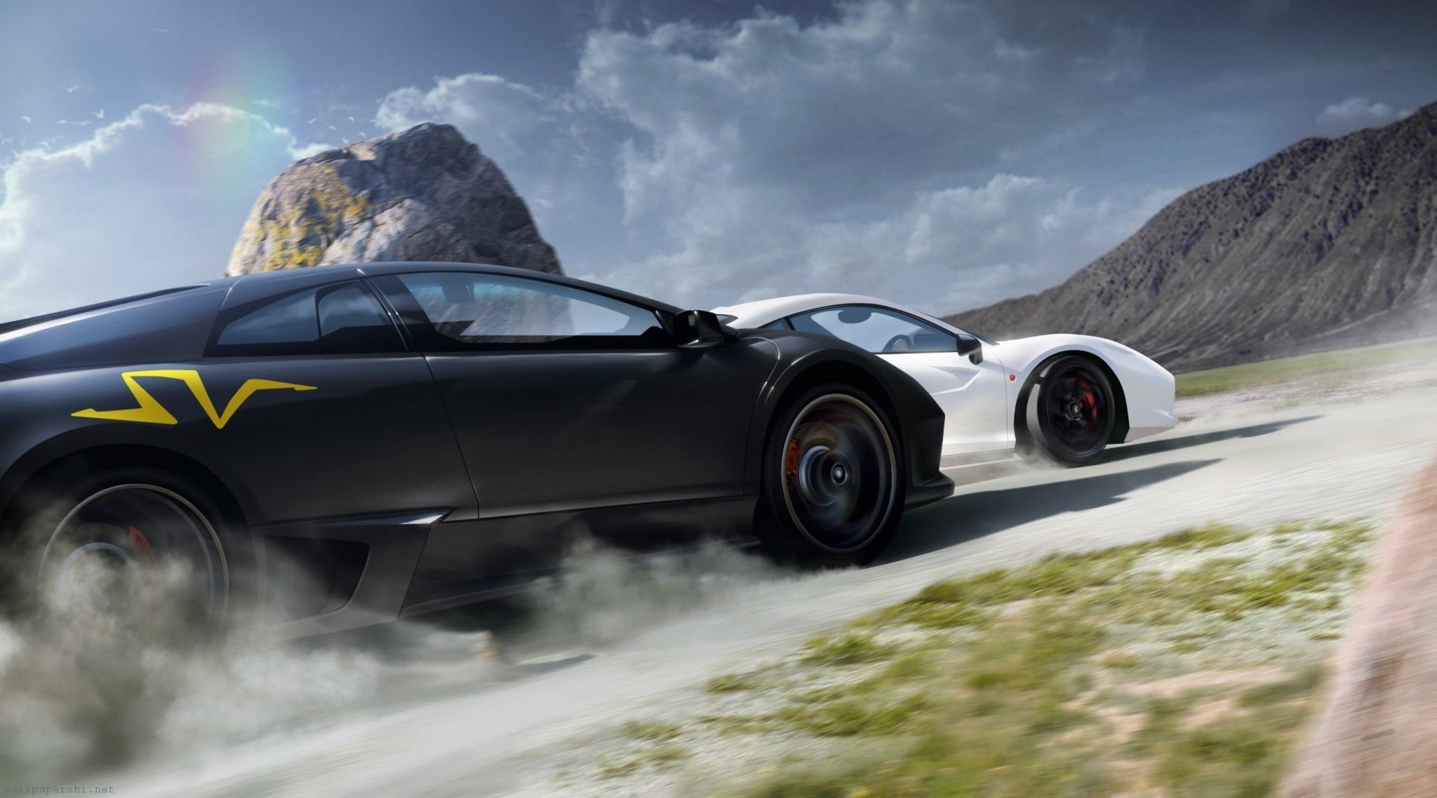 lamborghini murcielago ferrari italia 458 sports racing road Wallpaper