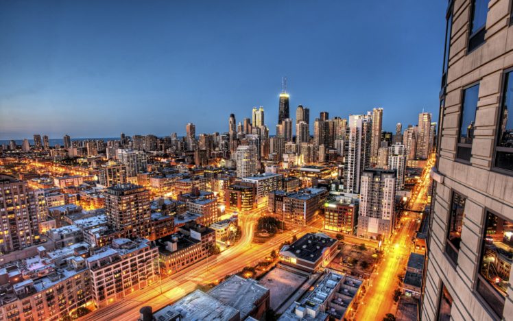 chicago, Illinois, City, Night, Skyscraper, Skyscrapers, Buildings, Houses, Exposure HD Wallpaper Desktop Background